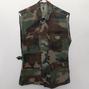 Vtg US Army Jacket Mens M Woodland Camo Combat Vest 90s Sleeveless Lightweight